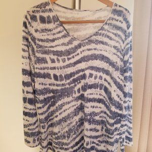 Belle by Kim Gravel Batik Stripe Sweater Slub Top, Large